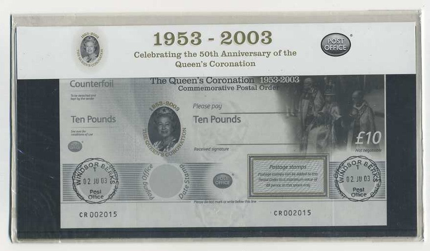 2003 GB - 50th Anniversary of the Coronation £10 Postal Order PP 2003 GB - 50th Anniversary of the Coronation £10 Postal Order PP